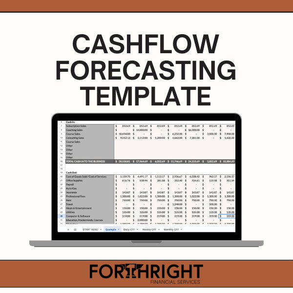 Cash flow forecasting template shown on a laptop screen
